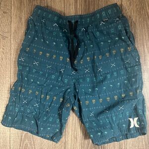 Hurley Boys Cotton Turquoise Pattern Shorts
